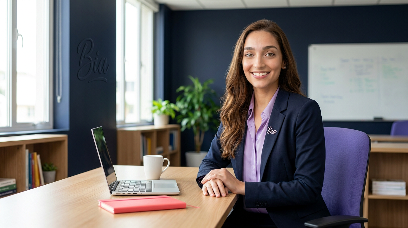 BIA, persona virtual, em um ambiente de estudo acolhedor